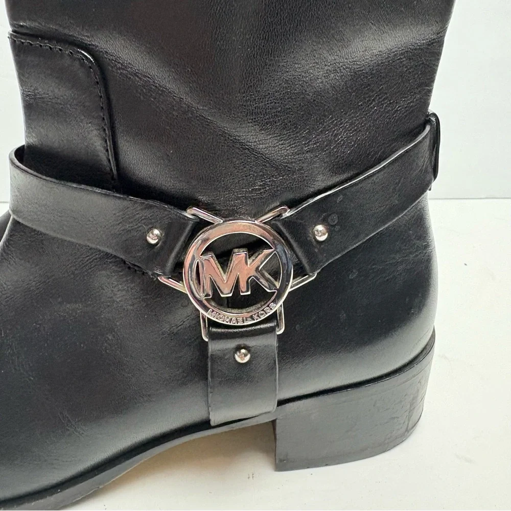 Michael Kors Black Leather Boots with Logo Harness Women’s size 8